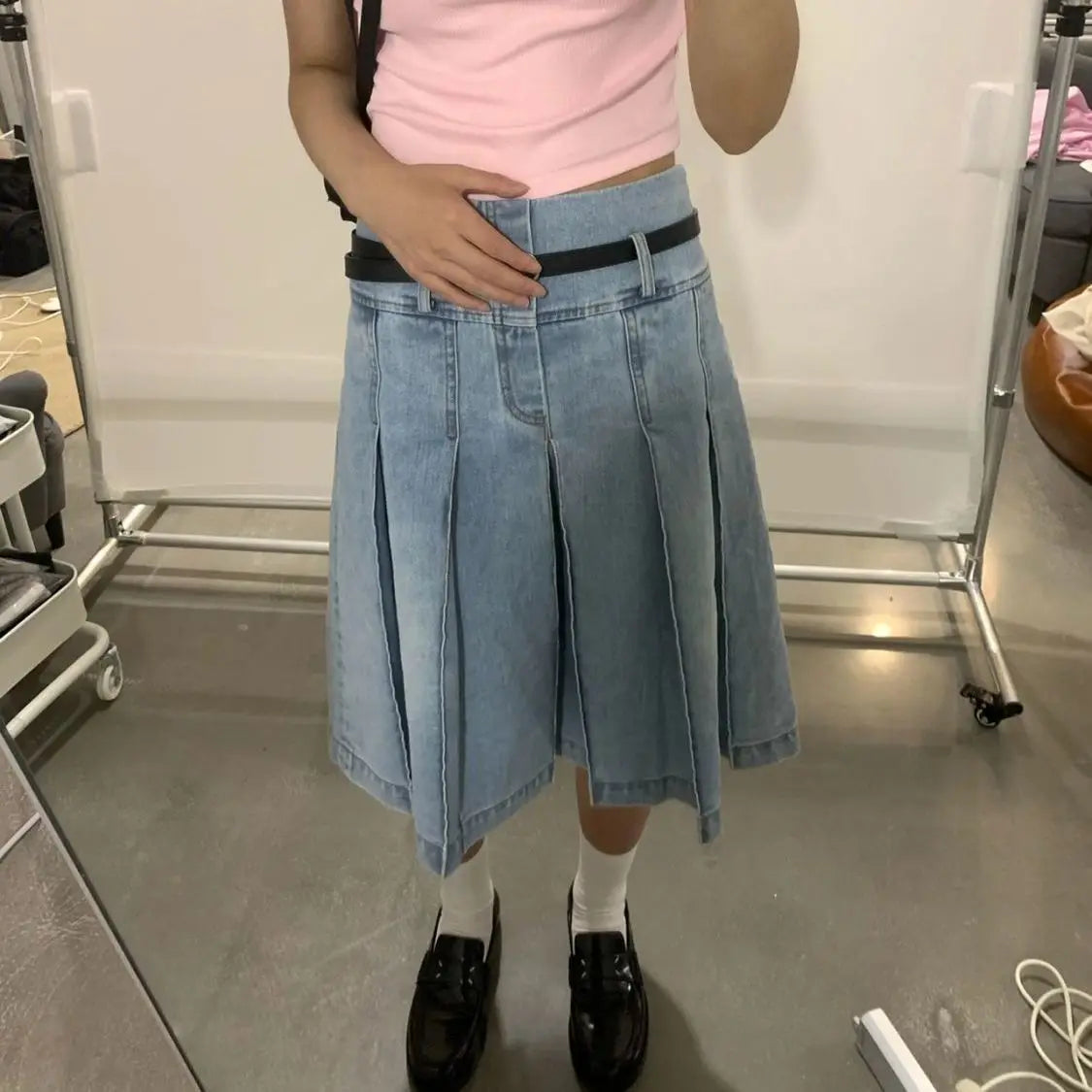 lovwvol  -  Summer Pleated Skirt Women Girls Blue Jeans Midi Knee-length Denim Skirt A-line Long Skirt Y2k Korean Vintage Skirt