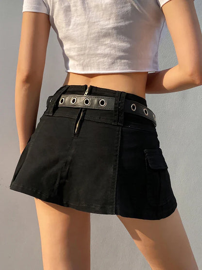 lovwvol   Aesthetic Harajuku High Waist Mini Skirt Summer Casual A Line Hot Shorts Skirts Women Black White Gothic Kawaii