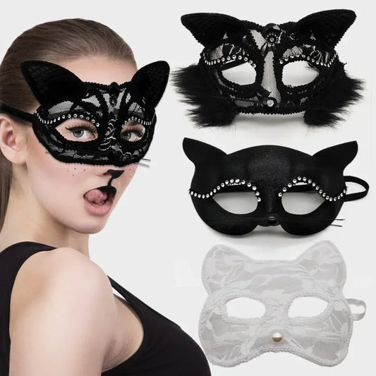 Halloween Mask Cosplay Stage Performance Props Half-Face Lace Sexy Eye Mask Female Animal Fox Cat Face Mask Blindfolded Party