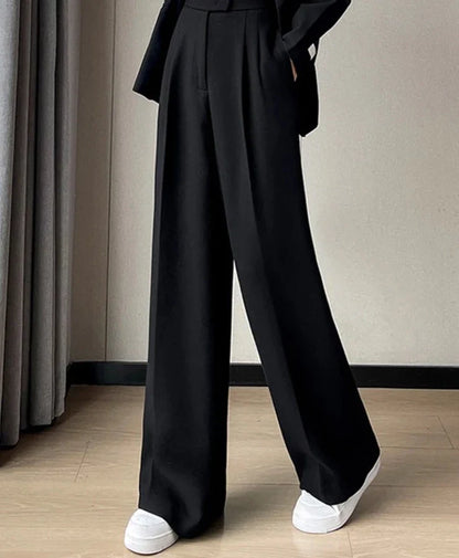 Autumn Slim High Waist Straight Women's Pants Casual Solid Color Loose Chic Female Wide Leg Pants Fashion Office Ladies