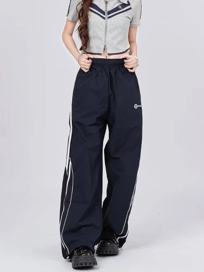 lovwvol Women Y2k Stripe Sweatpants Baggy Vintage Parachute Wide Leg Pants Streetwear Casual Oversize Hip Hop Jogger Trousers