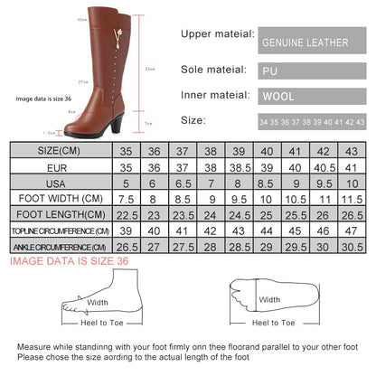 Women's Winter Boots Genuine Leather Female Boots Size dropshipping Warm High-heeled Wool Boots Women Trend Riding Boots Women