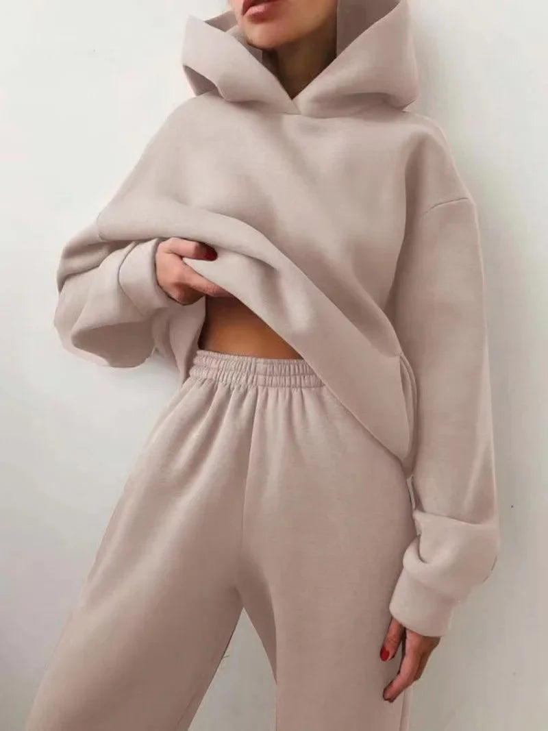 lovwvol  -  Winter Women Two Piece Sets Tracksuit Autumn Casual Solid Long Sleeve Hoodie Sweatshirts Female Oversized Trouser Pant Suit