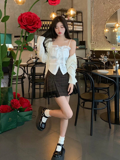 lovwvol Summer Pure Color Lace Camis Blouse Women Casual Party Elegant Sexy Crop Tops Slim Korean Style Fashion Designer Chic Vest