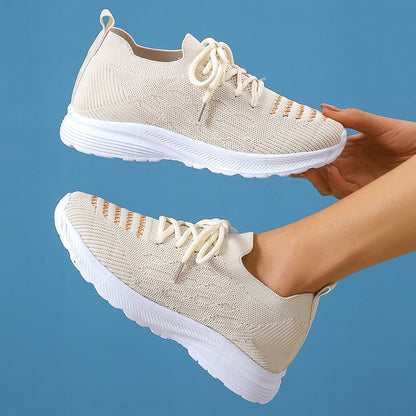 Plus Size 43 Soft Sole Casual Shoes Women 2023 Autumn Breathable Mesh Knitted Sneakers Woman Flat Heels Anti Slip Walking Shoes