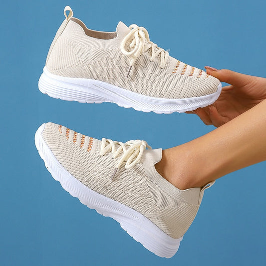 Plus Size 43 Soft Sole Casual Shoes Women 2023 Autumn Breathable Mesh Knitted Sneakers Woman Flat Heels Anti Slip Walking Shoes