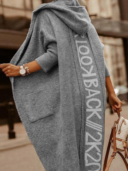 lovwvol Women Sweater Hooded Long Sleeve Letter Printing Casual Spring Autumn Pocket Loose Ladies Cardigan Streetwear Dropshipping