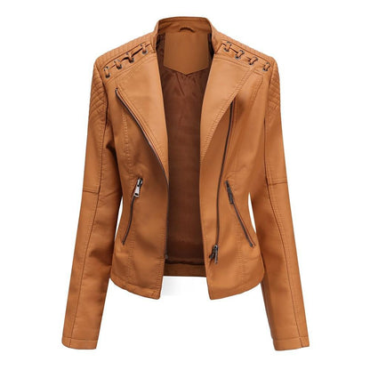 Pu Faux Leather Jackets Women Long Sleeve Zipper Slim Motor Biker Leather Coat Female Outwear Tops