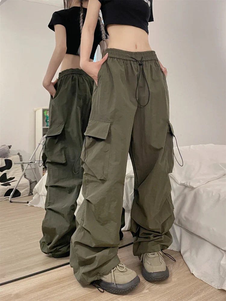 lovwvol Y2K Cargo Pants Women Vintage Baggy Parachute Korean Streetwear Sweatpants Harajuku Casual Wide Leg Jogger Pants Summer