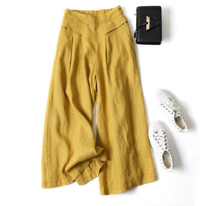 Women Pants Solid High Waist Cotton Linen Wide Pants Summer Casual Pants for Women Fashion Loose Women's Classic Pants