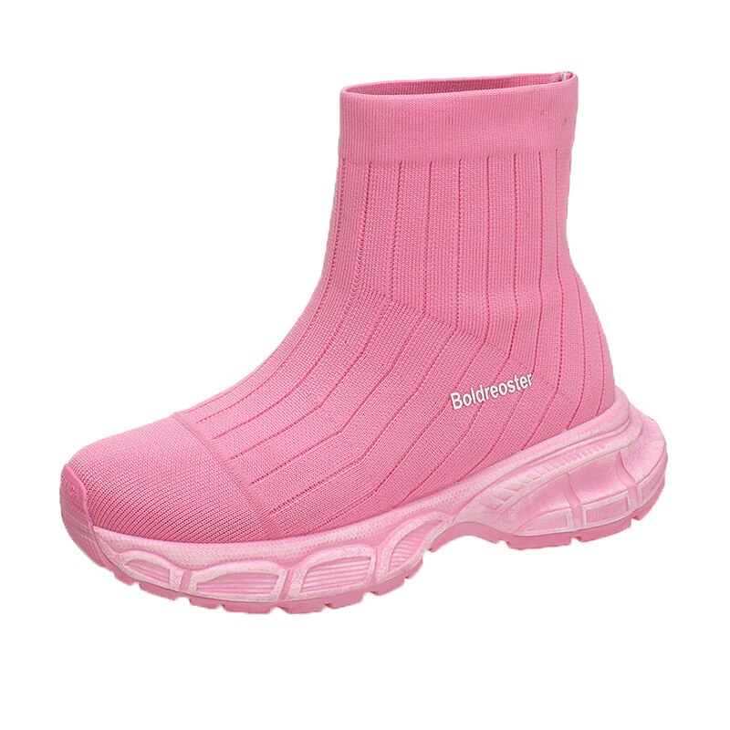 Breathable Knitted Platform Ankle Boots Women 2023 Autumn Short Tube Thick Bottom Stretch Boots Woman Slip On Pink Sock Shoes