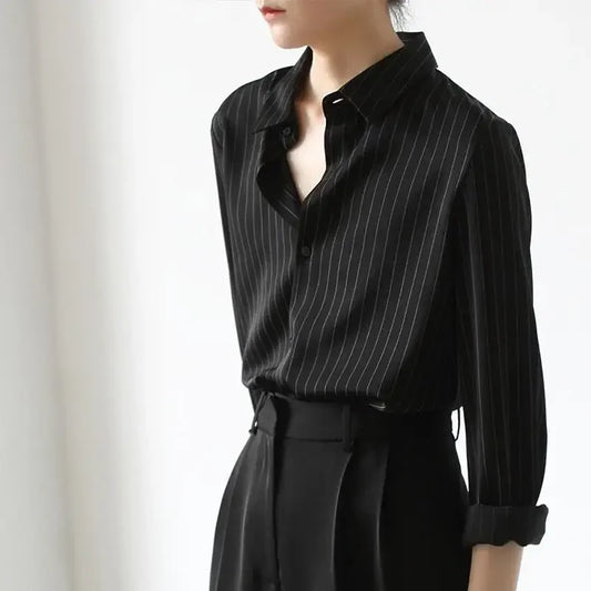 lovwvol  Deeptown Black Striped Women Shirts Office Wear Long Sleeve Blouses Korean Fashion Casual Female Shirts Vintage Elegant Chic Top