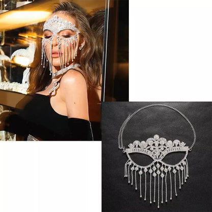 Indian Tassel Veil Mask for Face Women Rhinestone Face Masks Masquerade Dance Party Banquet Decoration Face Accessories Jewelry