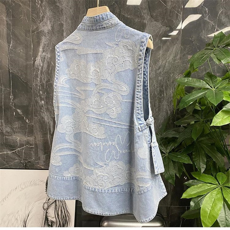 Fashion Denim Vest Women's Net Infrared Wear Loose Summer Thin Section Outer Wear Vest Vest Jacket tTrendy