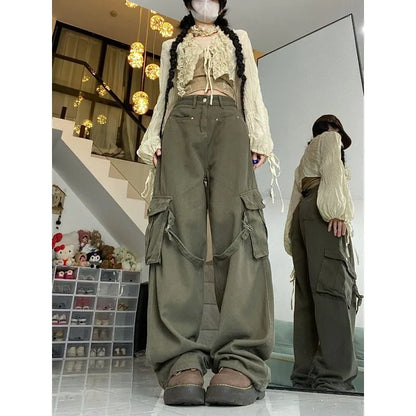 lovwvol   Vintage Y2k Oversize Cargo Jeans Woman Streetwear Casual Baggy Denim Pants Harajuku Acubi Fashion Wide Leg Trousers