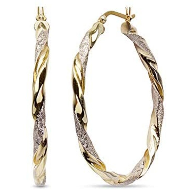 Luxury Gold Colors Hoop Earrings for Women Fashion Metal Two Tone Spiral Inlaid Zircon Loop Earrings Jewelry