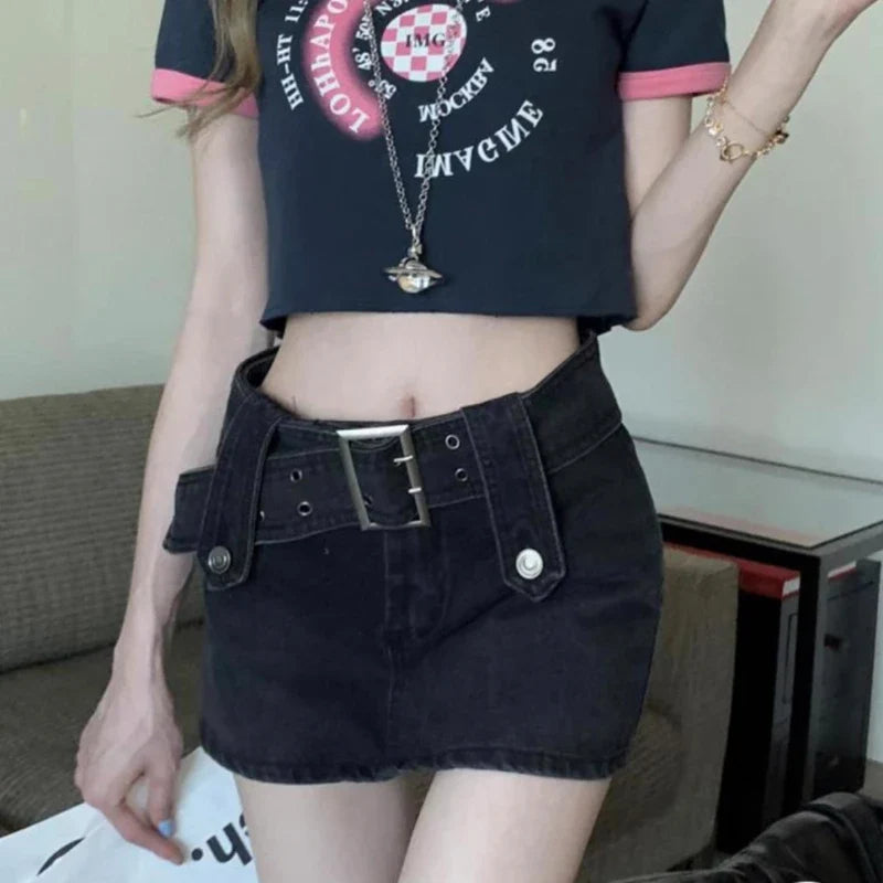 lovwvol   Vintage Denim Skirt Woman Black Grunge Y2K Sexy Mini Skirt High Waist Short Skirts Retro Korean Female Streetwear Punk