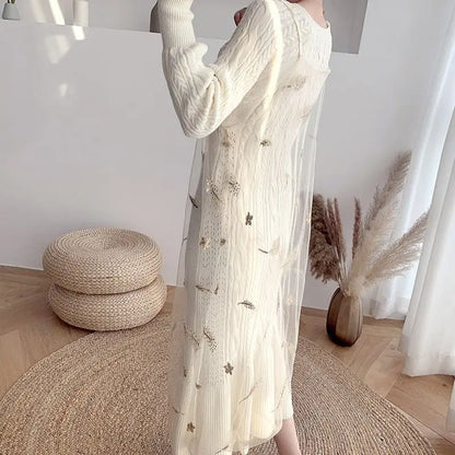 lovwvol  -  Korean Slim Knit Sweater Dress Women Knitted Mesh Spaghetti Strap Dress Female Long Sleeve Winter Autumn Dress