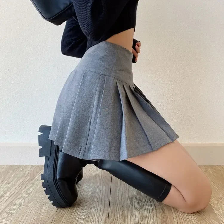 lovwvol Grey Pleated Mini Skirt Women Sexy Split Korean Style High Waist A-line Slim Micro Skirt Shorts Gyaru Summer Streetwear