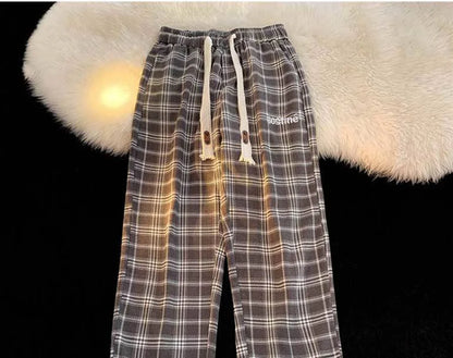 lovwvol New Spring and Autumn Fashion Trendy Brand Retro Plaid Wide Leg Straight Leg Pants Versatile Casual Loose and Fashionable Pants