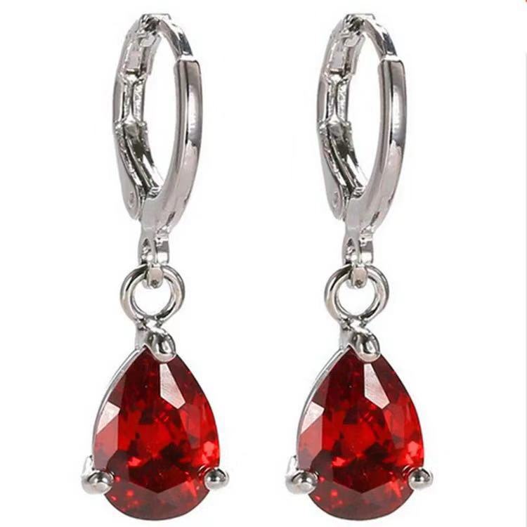 Gorgeous Pink Cubic Zircon Stones Earrings Exquisite Fashion Silver Color Metal Water Droplets Dangle Earrings for Women