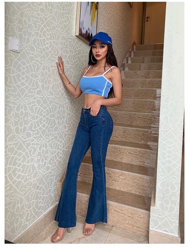 Flare Jeans Pants Women Denim Vintage Ladies Jeans Women High Waist Fashion Stretch Pocket Trousers Plus Size Wide Leg Jeans