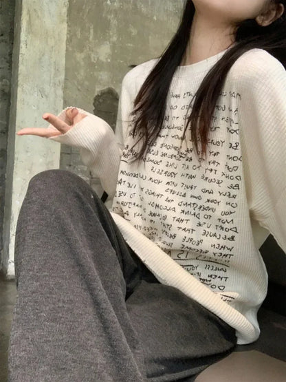 Harajuku Basic Letter Print Autumn T-shirts Casual O Neck Loose All Match Tops Women Oversized Y2k Aesthetic Fashion Tees