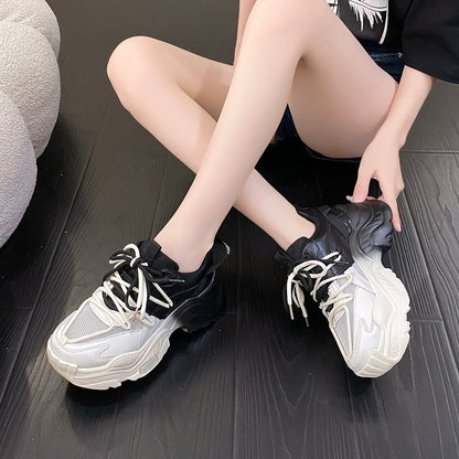 2023 Summer Women Chunky Platform Sneakers 41 42 Fashion Height Increasing Casual Shoes Woman Thick Bottom PU Leather Sneakers