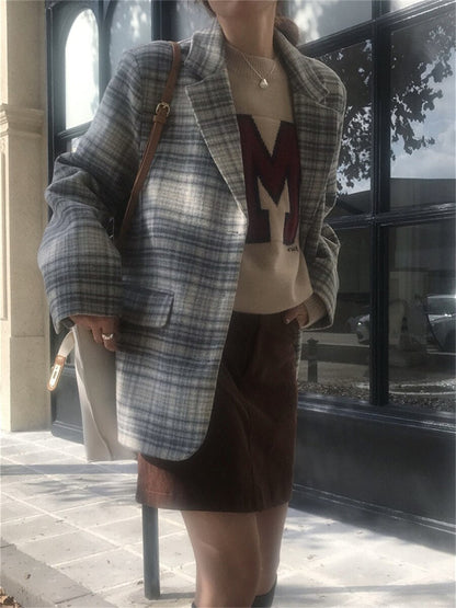 Women Plaid Blazers Slim Hot Fashion New OL Chic Autumn Vintage Jackets Office Lady Work Wear Clothes Casual Spring Tops Coats