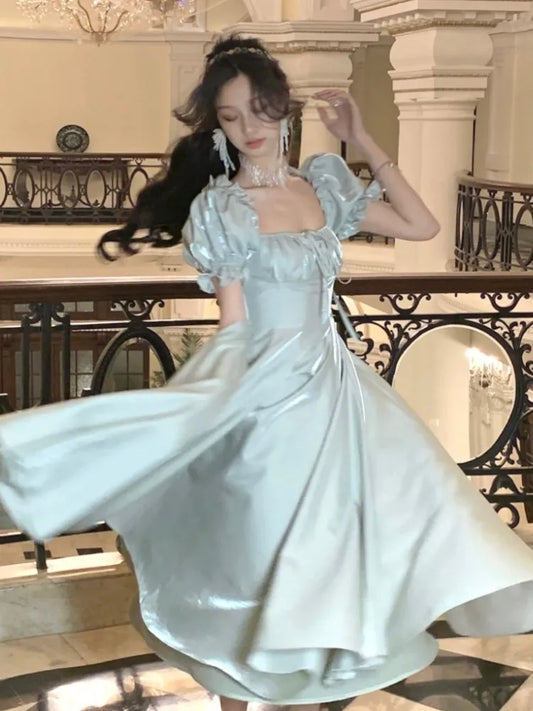 French Vintage Evening Party Dress Women  Summer Elegant Romantic Prom Robe Vestidos Korean A-line Graduation Dresses New