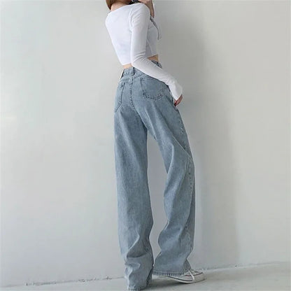 lovwvol Women's Crossover Design Thin Jeans Summer Girl Pants Vintage Street Style Bottoms Female High Waisted Baggy Denim Trousers