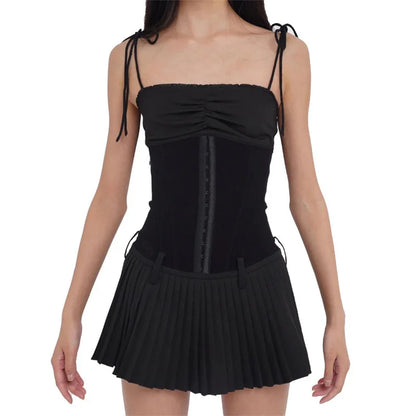 lovwvol Sweet Chilling Black Drop-waist Pleated Dress Y2K style