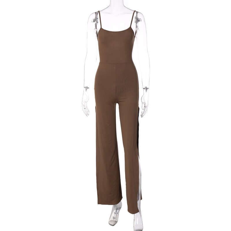 Spaghetti Strap Backless Sexy Jumpsuit For Women Split Wide Leg Summer Jumpsuit Elegant Party Jumpsuit One Piece Club Outfits