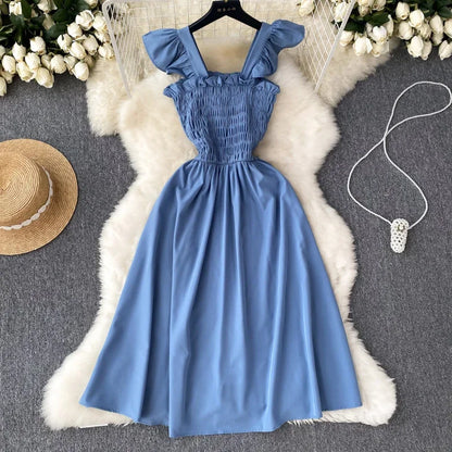 New Summer For Women Dress Pleated Sleeveless Party Short Dress Korean Solid Streetwear Outfits Vacation Vestidos