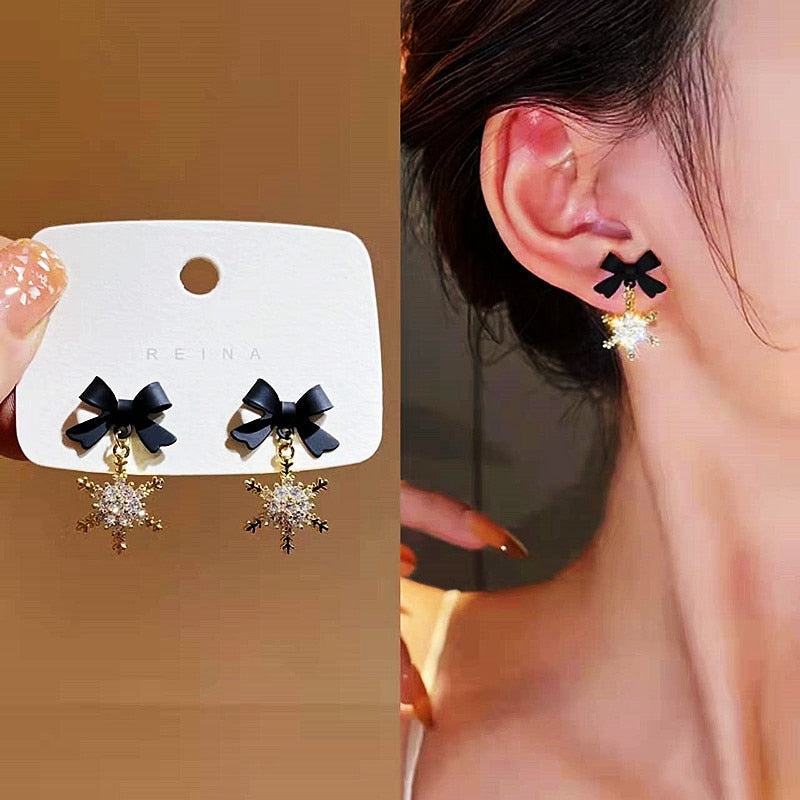 New Metal Heart-Shaped Pearl Earrings For Women Korean Fashion Back Hanging Earring Girls Shiny Zircon Exquisite Jewelry