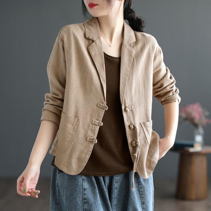 Thin Blazer Women Coats Women Clothing Fashion Clothes Casual Vintage Spring Elegant Cotton Linen Streetwear Autumn Comfortable