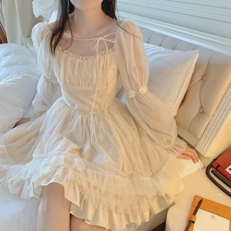 lovwvol Lolita Kawaii Dress Women Casual Long Sleeve Vintage Y2k Mini Dress Female Japanese Style One Piece Dress Korean 2024 Spring