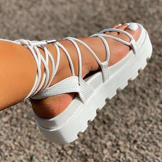 Fashion Woman Gladiator Sandals Ladies Wedge Shoes Female Lace Up Platform Shoes Women Cross Straps Boots Thick Bottom Sandals