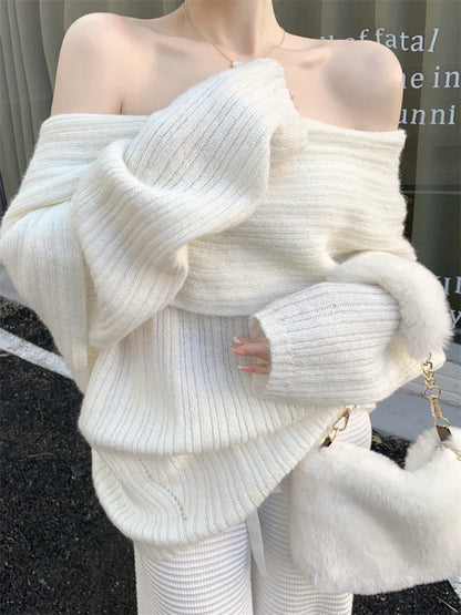 lovwvol  Autumn Design Sexy White Knitted Sweater Women Long Sleeve Pure Color Korean Fashion Y2k Clothing Elegant Pullover Female