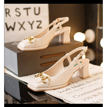 The New Summer Edition Of  Women's Pure Color High-Heeled Shoes With Horseback Buckle Casual Fashion And All-Match Women