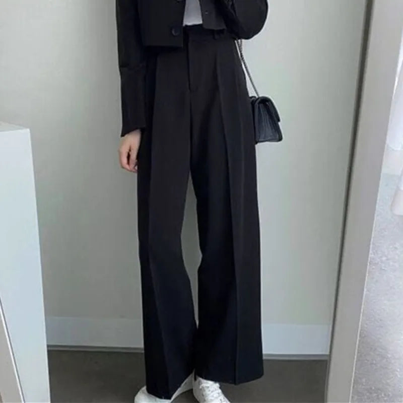 lovwvol Two Piece Sets Women Outifits Fall Office Lady Pants Korean Blazer Suits Long Sleeve Fashion Coat Black High Waisted Pants