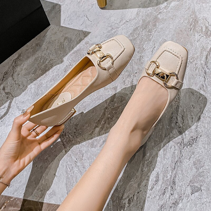 Spring/summer 2023 New brand low heel shoes Fashionable square head pearl design outer wear work women's shoes Free shipping