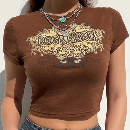 lovwvol Vintage short sleeve T-shirt 90s Aesthetic Gothic Harajuku print pattern croptop punk streetwear aesthetic female mujer top