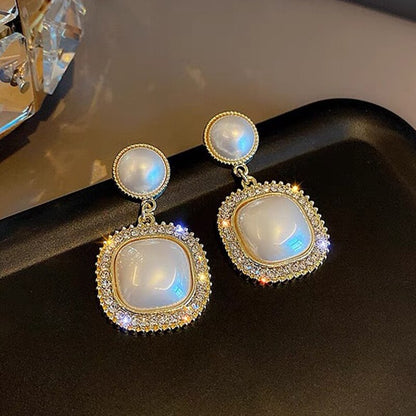 New Korean Style Contracted Heart Pearl Earrings For Women Sweet Flower Zircon Geometric Stud Earring Girl Party Jewelry