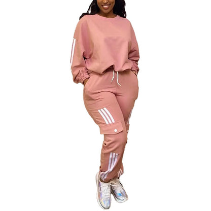 Autumn Winter Casual Sport 2 Piece Set Women Solid Loose Fit Two Piece Outfit T Shirt Tops Jogger Pants Suit Women Tracksuit Set