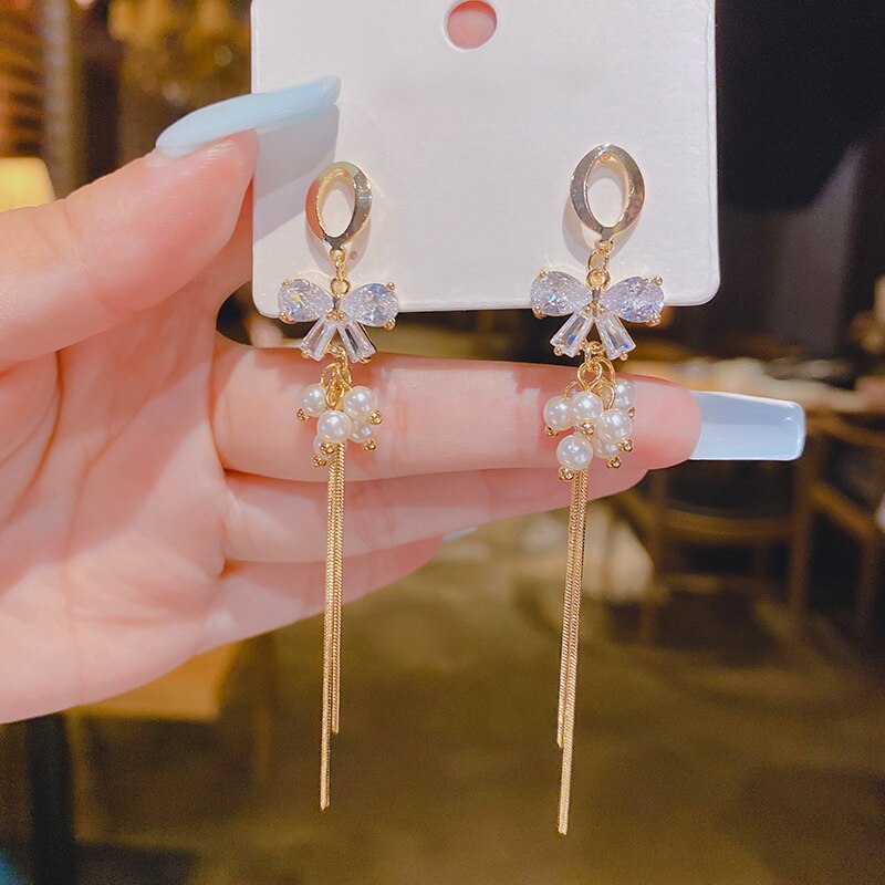 Korean Trendy Crystal Zircon Dangle Earrings For Women Sweet Opal Water Drop Geometric Earrings Girl Birthday Party Jewelry Gift