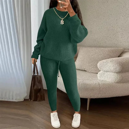 lovwvol  -  Winter Two Piece Sets Women Clothing Autumn Fashion Casual Solid Round Neck Pullover Loose Pit Knitted Sweater Pants Suits