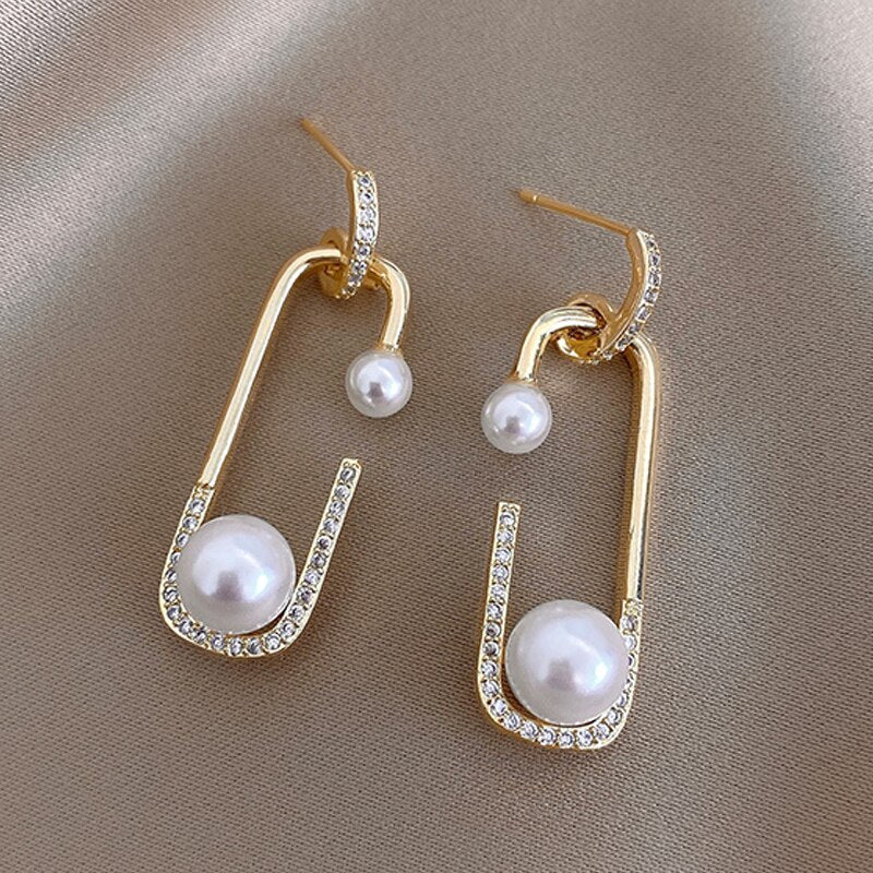 New Korean Style Contracted Heart Pearl Earrings For Women Sweet Flower Zircon Geometric Stud Earring Girl Party Jewelry