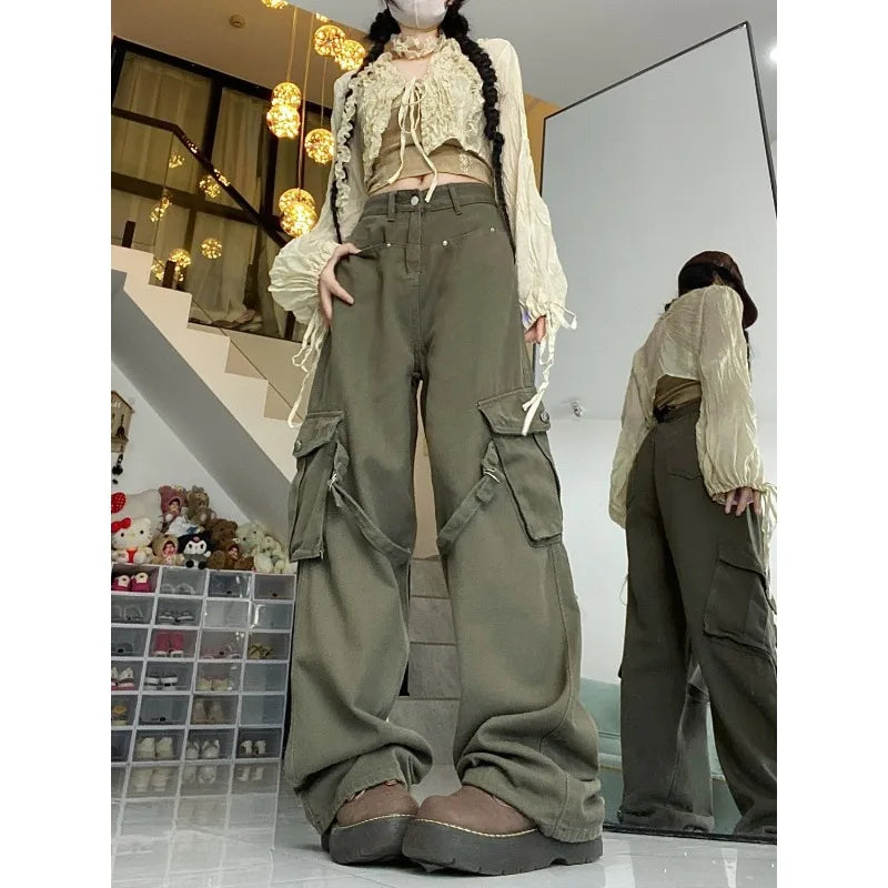 lovwvol   Vintage Y2k Oversize Cargo Jeans Woman Streetwear Casual Baggy Denim Pants Harajuku Acubi Fashion Wide Leg Trousers