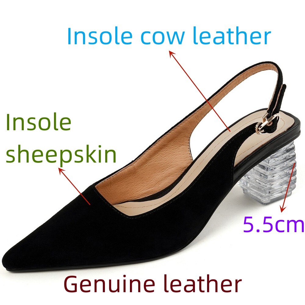 lovwvol French Style Pointed Toe Med Heel Shoes Elegant Woman Sheepsuede Leather Pumps Slingbacks Pumps Vintage Dress Heel